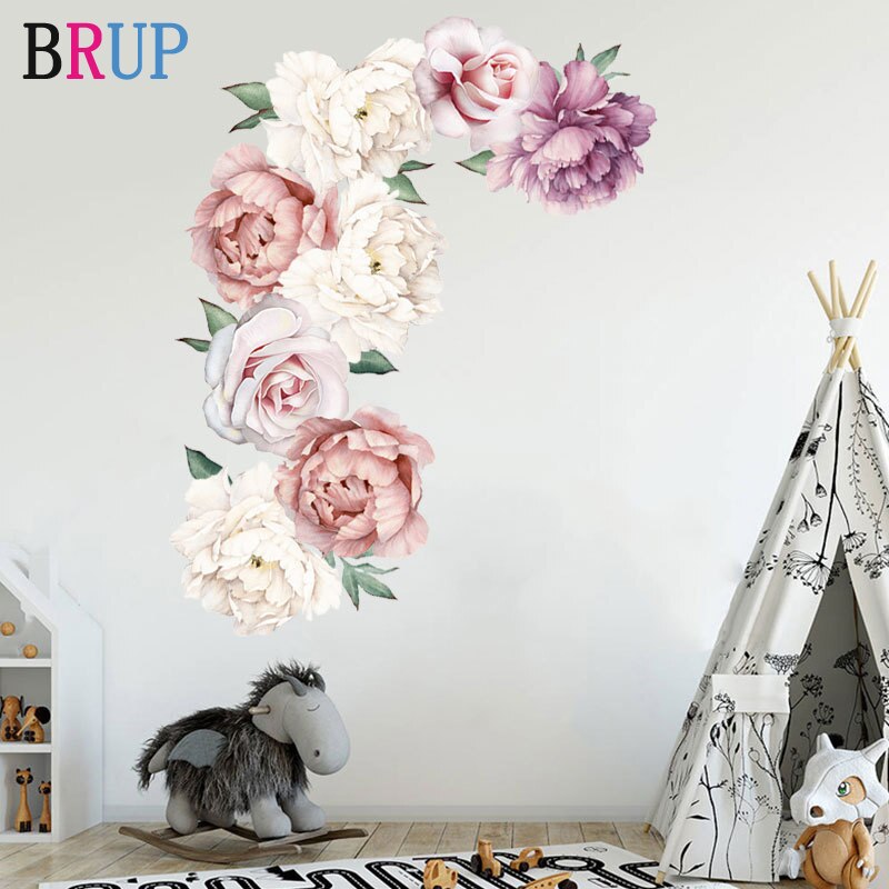 Håndmaling stil poeny blomster vægklistermærker til stuen vægmærkat baby børnehave vægmalerier piger væg dekoration plakat dekoration