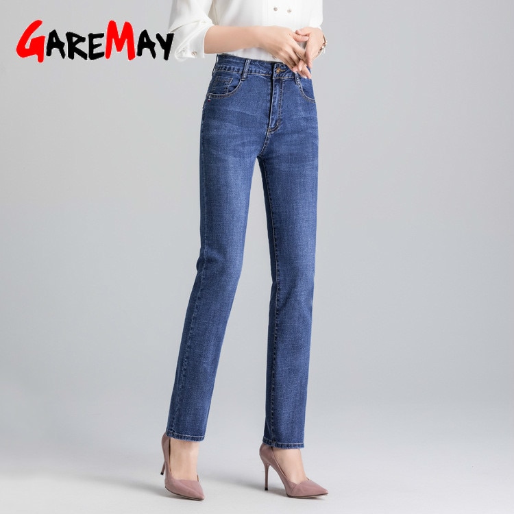 Vrouwen Jeans Gewassen Denim Straight Broek Elastische Pocket Grote Maat Lady Jeans Stretch Mom Jeans Vrouw Hoge Taille big Size