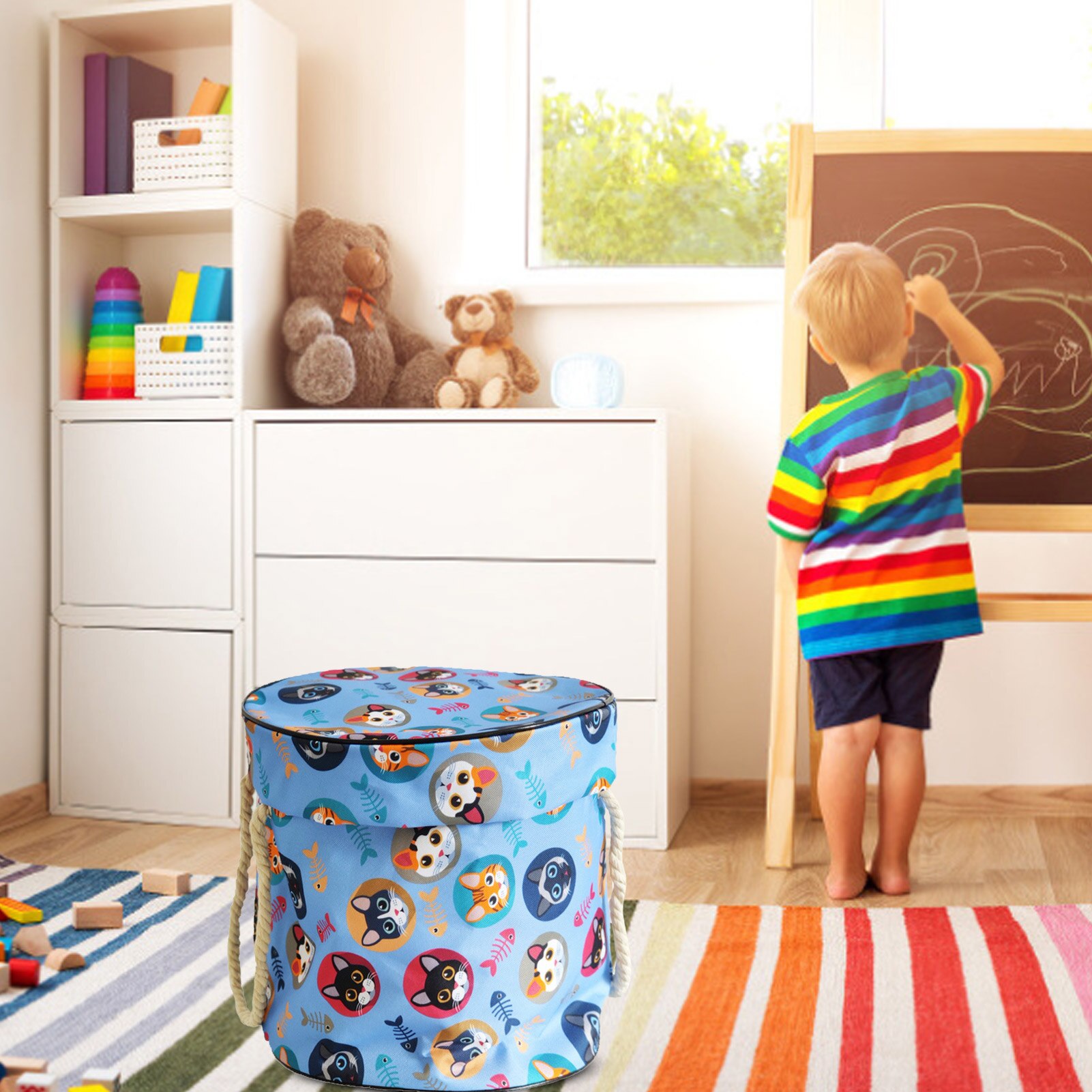 Pliable enfants jouent jouet nettoyage et sac de rangement panier avec tapis de jeu jouets multifonctions jouets sac de rangement paniers