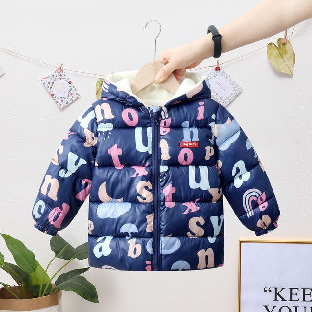 Herfst Winter Kinderen Cartoon Afdrukken Patroon Donsjack Jongens Meisjes Modieuze Thermische Jas Baby Fleece Warm Houden Jas: color 1 / 130-Height 110-120cm