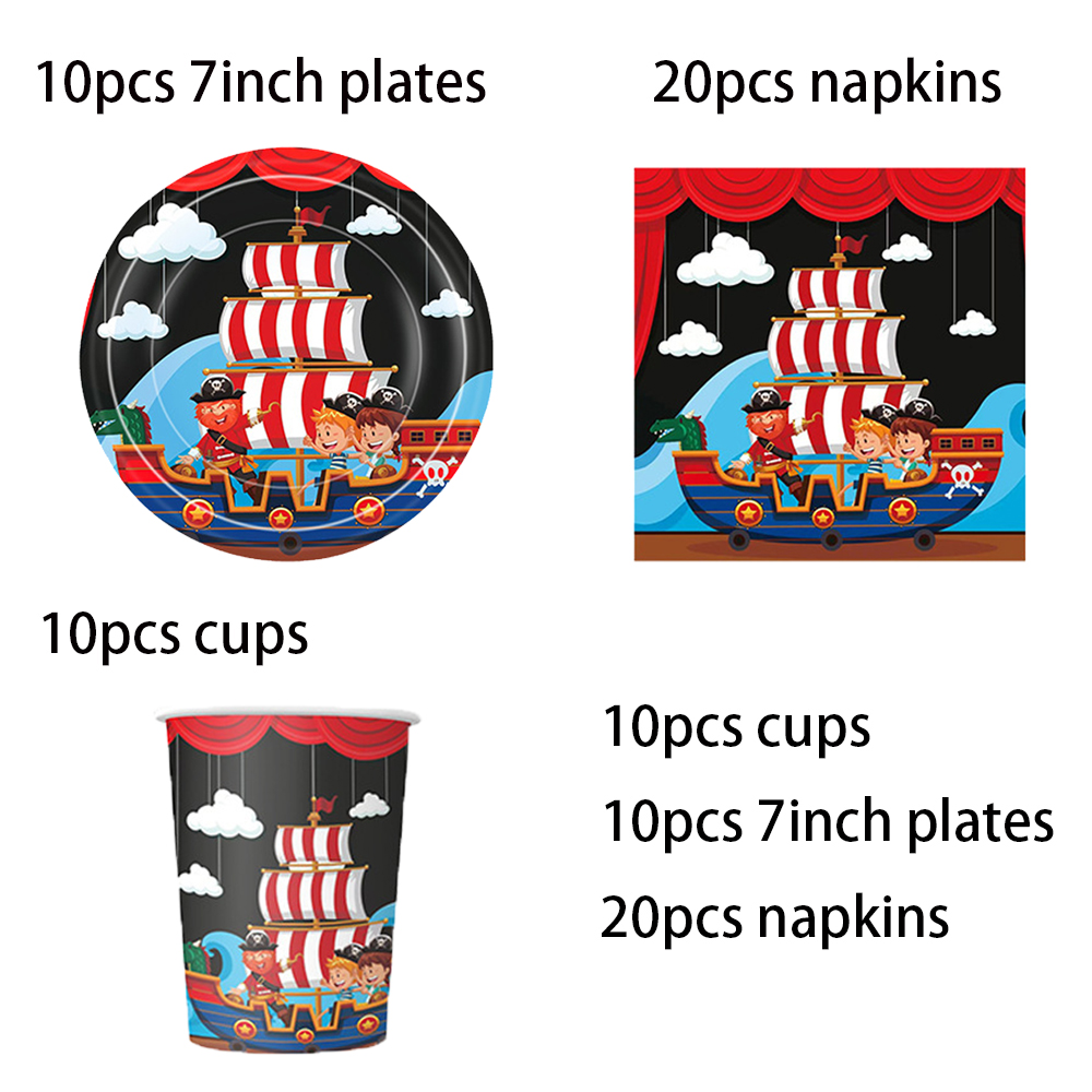 Pirate Ship Sets Birthday Decoration Party Disposable Paper Napkins Cups Plates Tablecloths Party Supplies