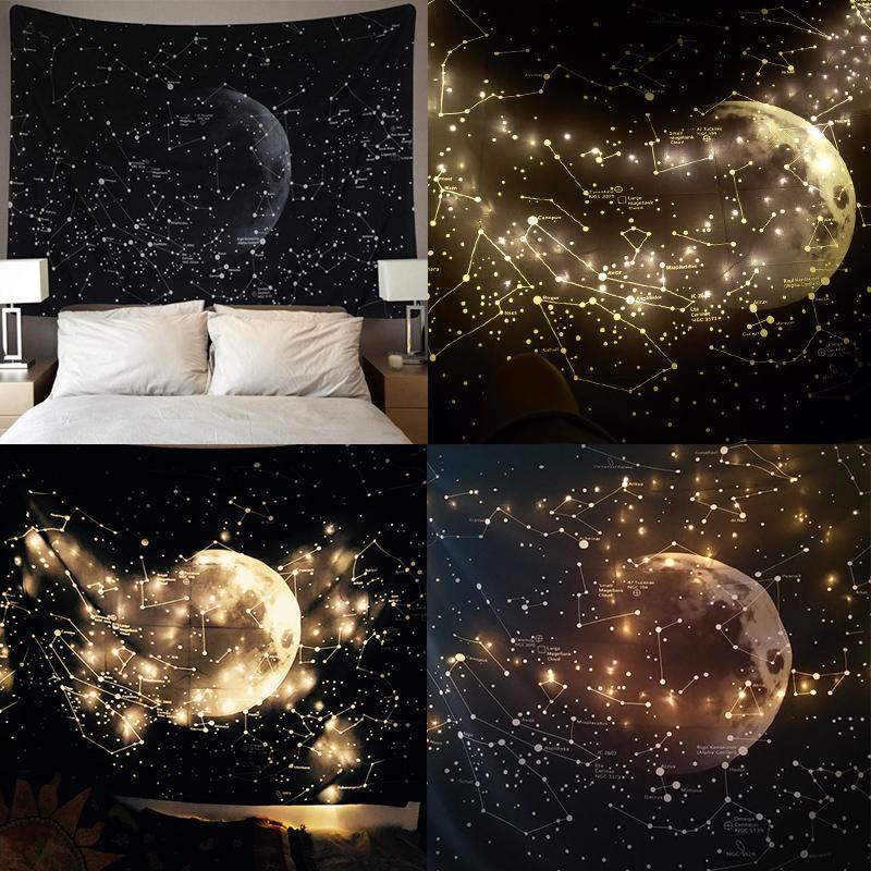 Sterrenhemel Ins Wandtapijten Lamp Achtergrond Doek Cosmic Maan Gedrukt Tapestry Decoratieve Opknoping Doek Woonkamer Decoratie: 130 X 150cm No Lamp