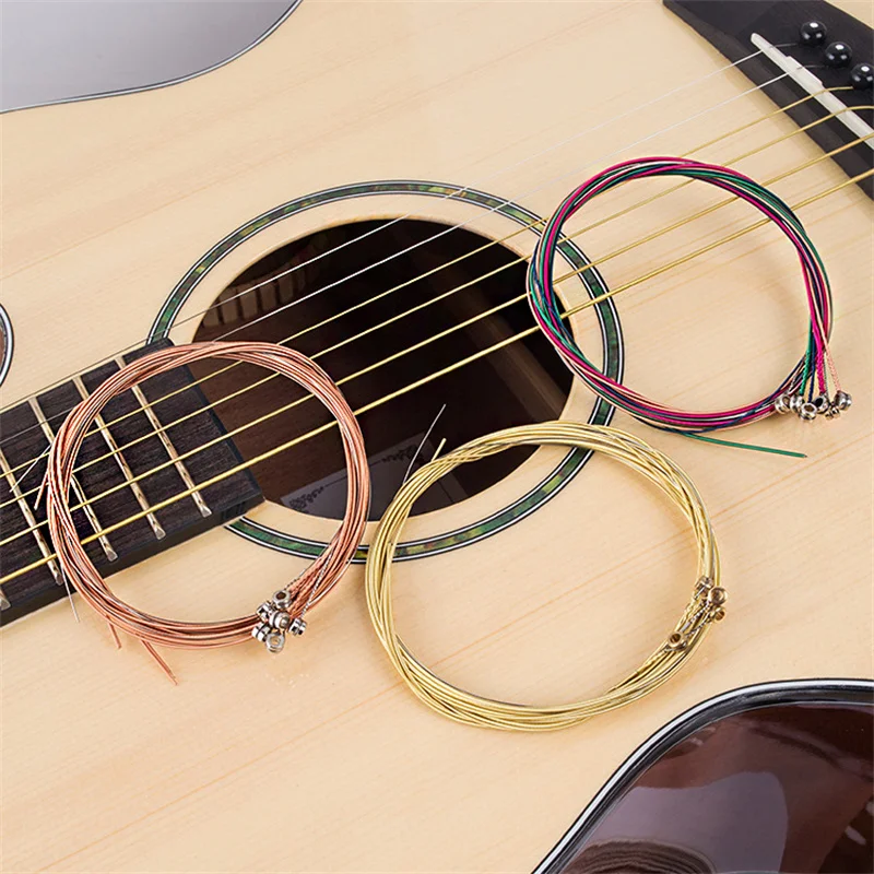 6Pcs/Set Acoustic Guitar Strings Rainbow Colorful Guitar Strings E-A for Acoustic Folk Guitar Classic Guitar Multi Color Parts