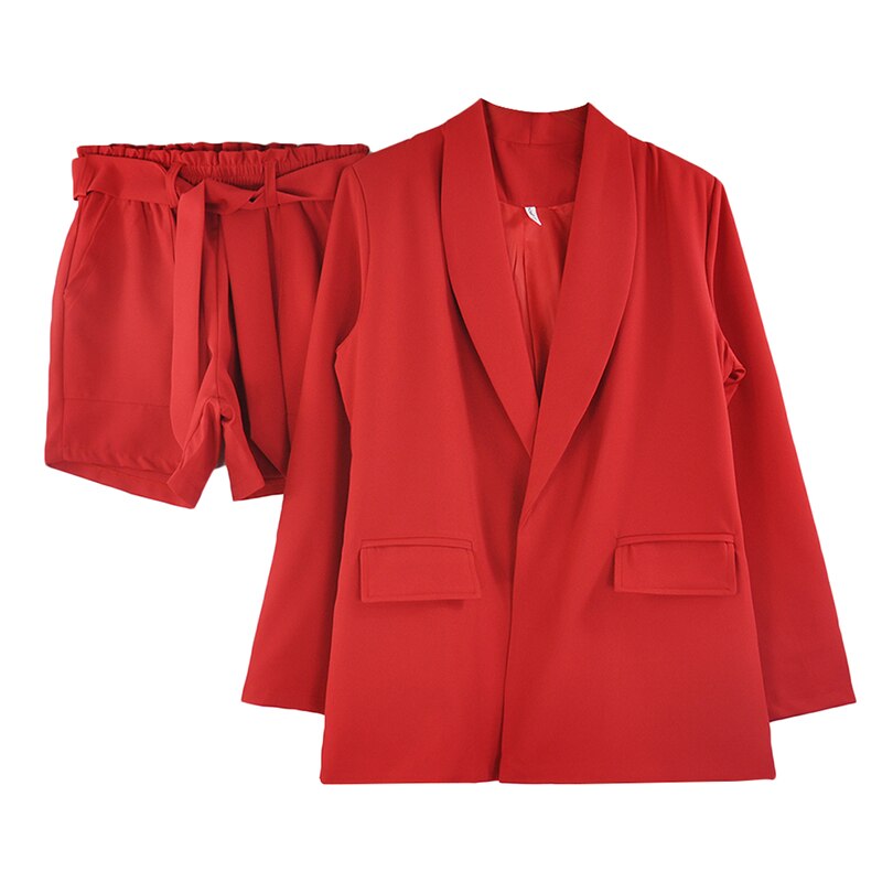 MVGIRLRU Lente zomer Vrouwen twee delige set Blazer Jacket + shorts Vrouwelijke Kantoor Dame Pak vrouwen 2 Delige Set