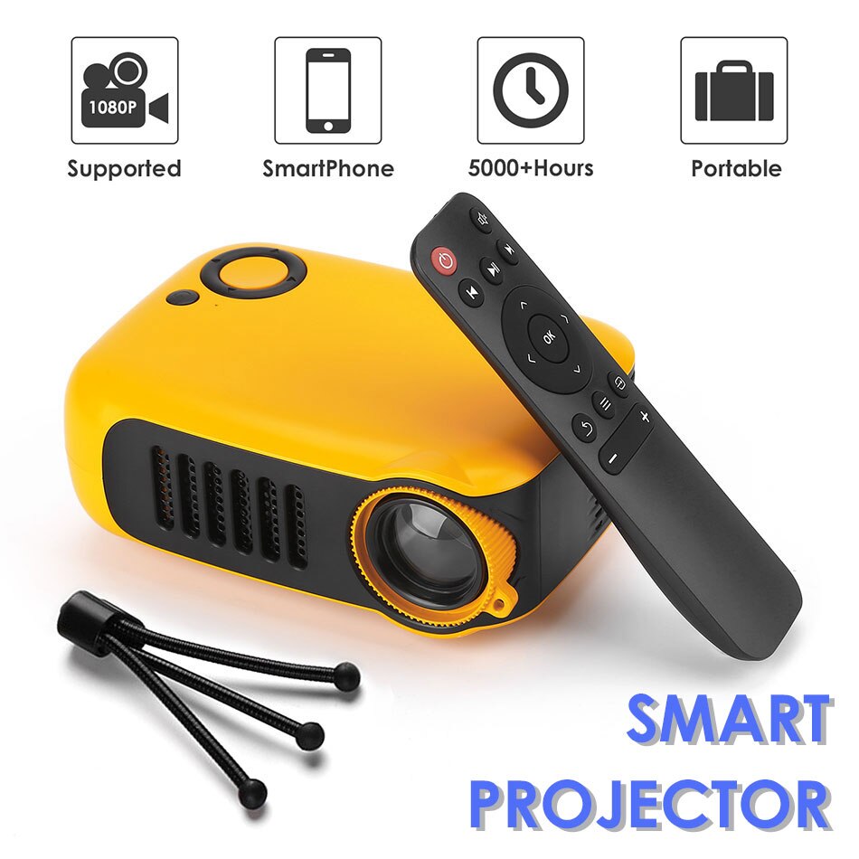 Mini proyector A2000 portátil y pantalla plegable para proyector, 320x240p, compatible con tarjeta Micro SD HDMI de 1080P con pantalla de 100/120 pulgadas