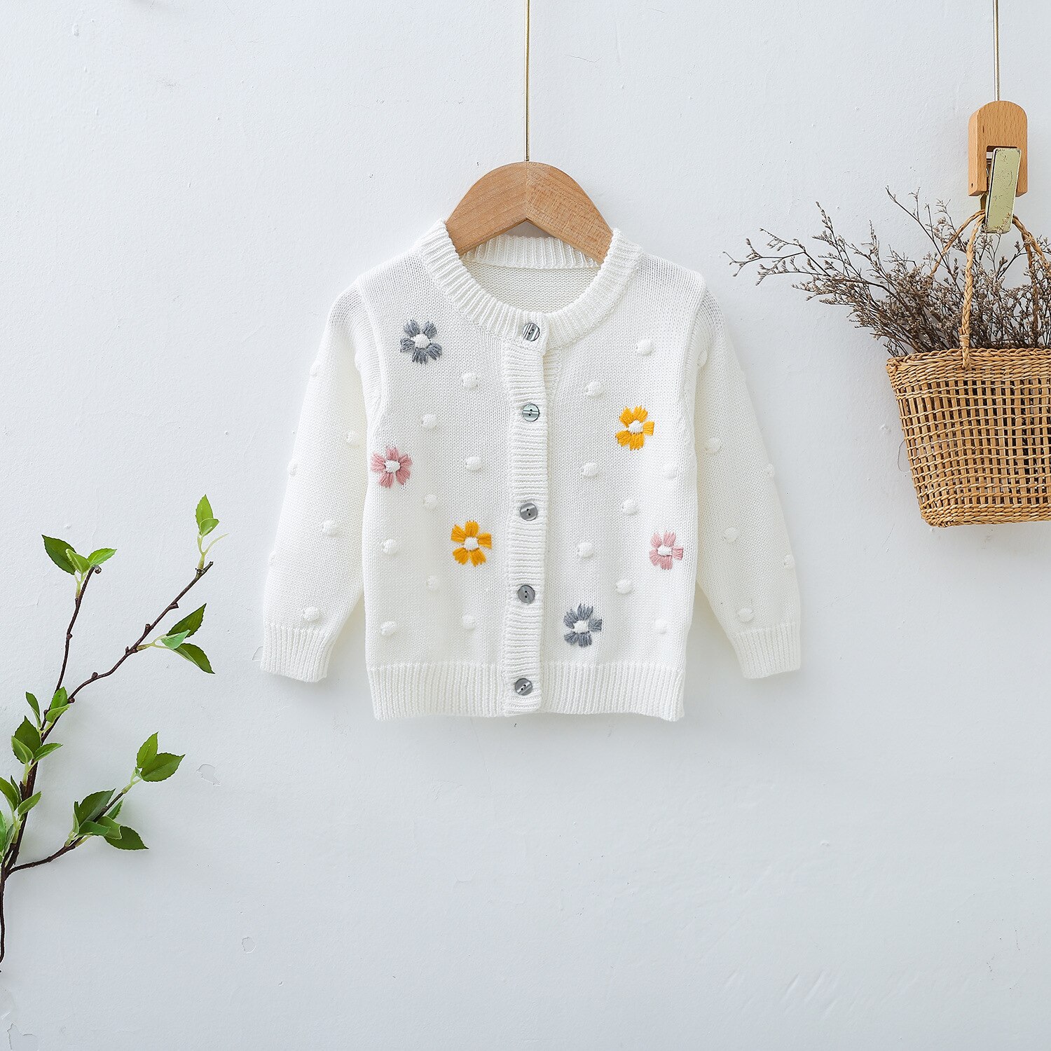 2022 Lente Kleding Peuter Meisje Mode Bloem Borduren Lange Mouwen Trui Kid Gebreide Katoen Soft Tops: GZ179-White / 3T