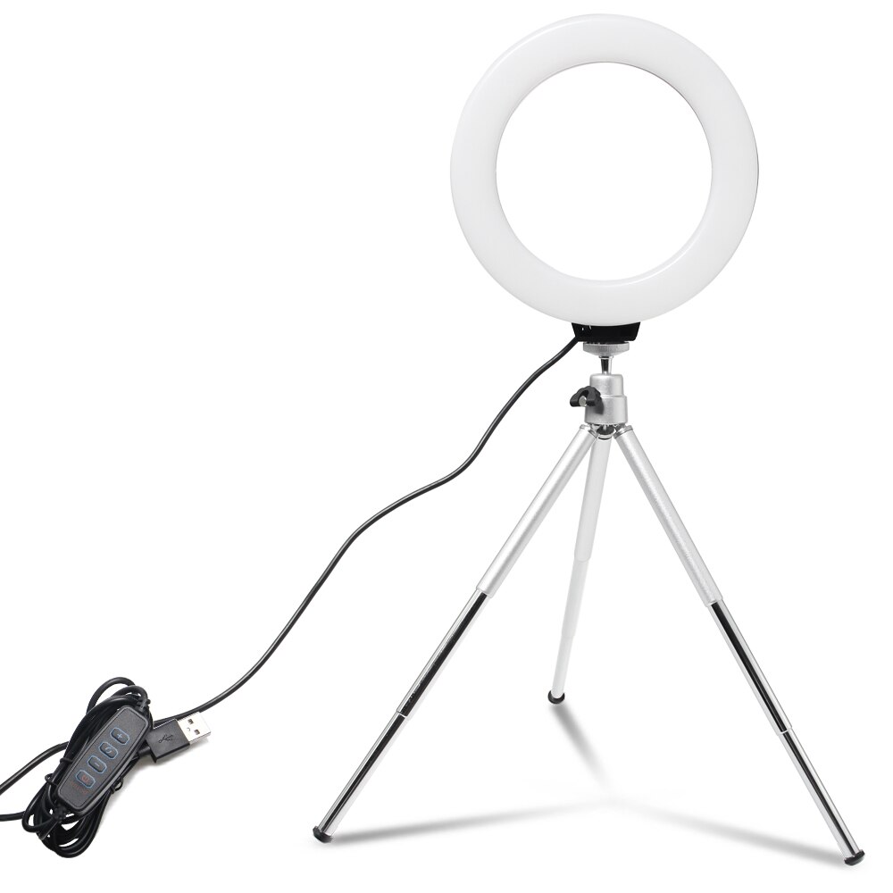 6 pollici/16 centimetri Fotografia LED Selfie Anello di Luce Dimmerabile Fotocamera Del Telefono Lampada Anello Con Tavolo Treppiedi Per Il Trucco video Dal Vivo In Studio: silver gray