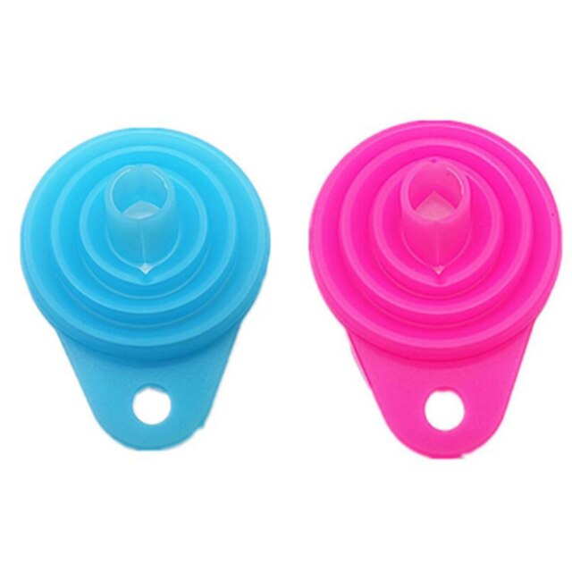 2Pcs Siliconen Vouwen Telescopische Lange Nek Trechter Creatieve Huishoudelijke Vloeibare Doseren Mini Trechter Keuken Gereedschap Opvouwbare: Blue and Pink