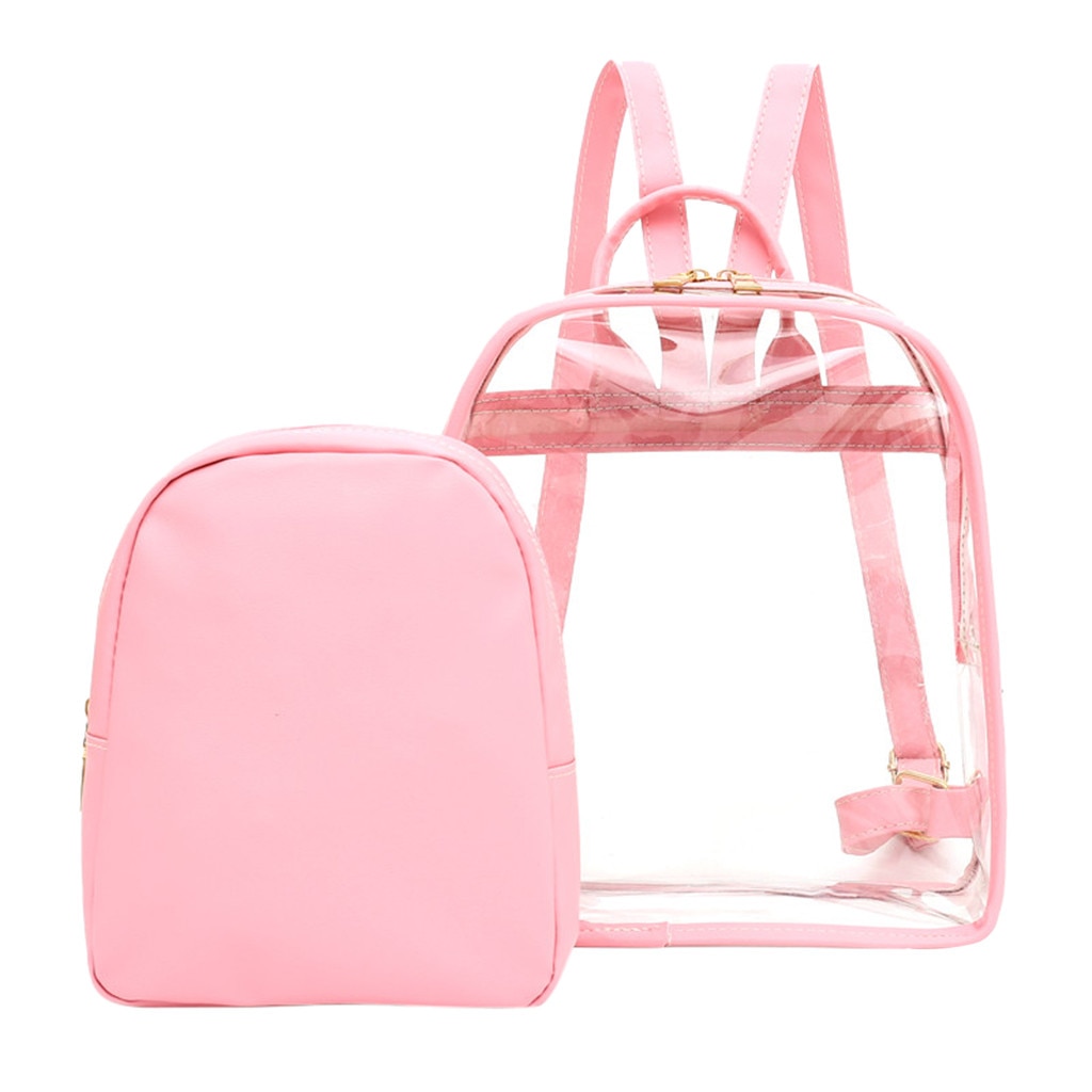Sac à dos Transparent polyvalent étudiant sacs plage cuir sacs à dos printemps Composite sac sac de voyage # SRN: Rose
