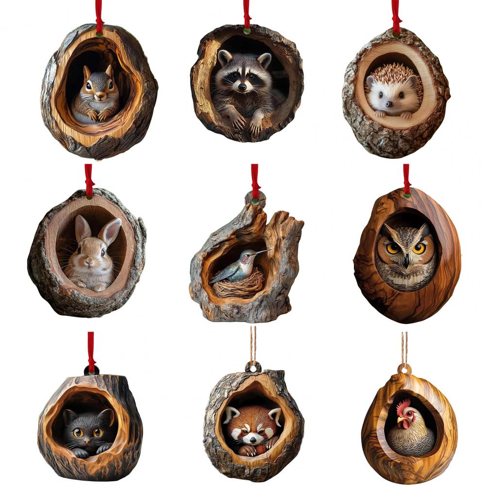 2D Christmas Ornaments Acrylic Cartoon Forest Acrylic Christmas Ornaments Seasonal Decor For Tree Ceiling Cute Pattern Keepsake