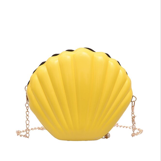 Lilja kuningatar kuoren muotoinen söpö lompakkoketju kiiltävä messenger käsilaukku olkapäätytöille crossbody laukut naisille: Keltainen