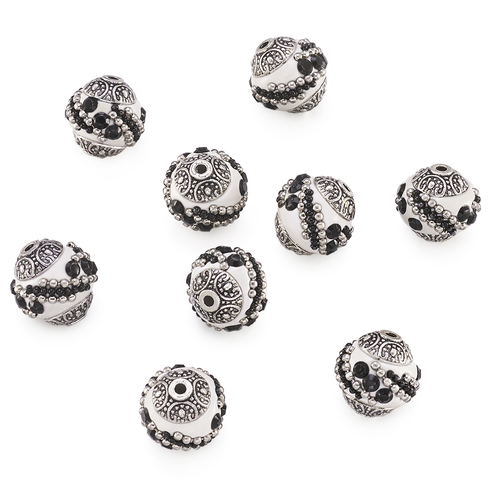 10 peças 14-15mm contas redondas soltas feitas à mão indonésia para fazer jóias pulseira diy com núcleos de liga banhados a prata antiga: Azul