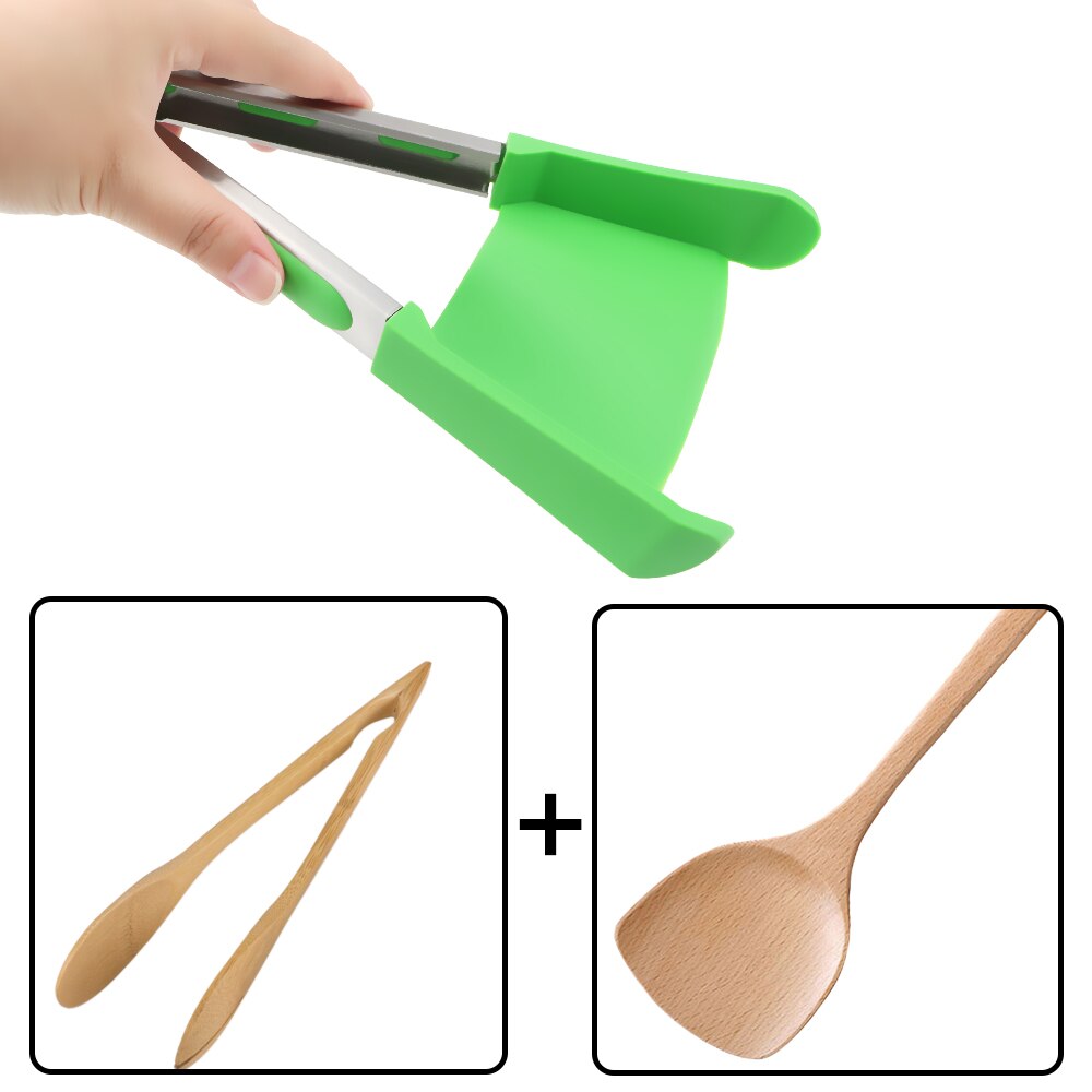 Utensílio para cozinha, resistente ao calor, antiaderente, 2 em 1, espátula e pinças, acessório de cozinha