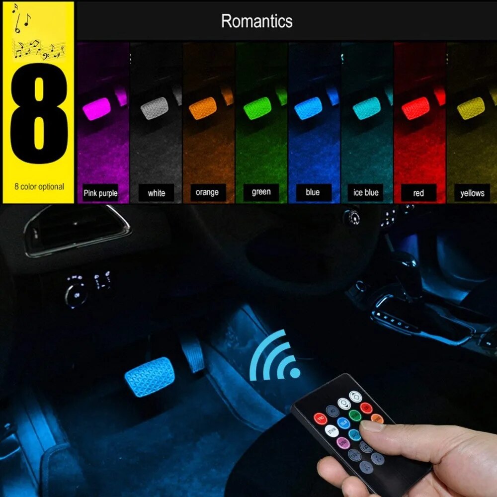 Luces ambientales universales RGB para coche, tira de luces LED, lámparas de ambiente Interior, 8 colores, decorativas, todoterreno, 4x4, SUV, accesorios para automóviles