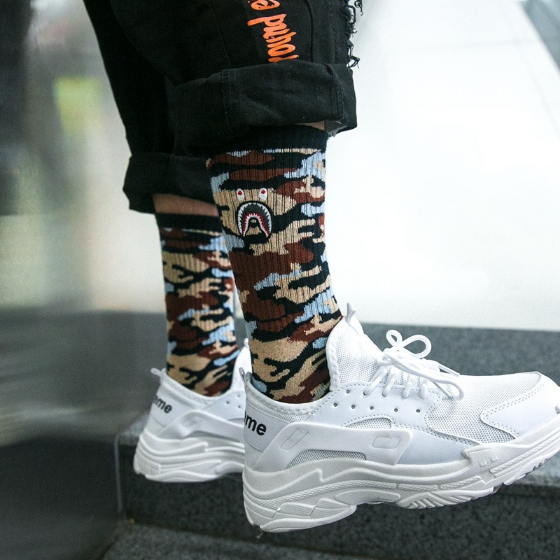 Men Brand Street Socks Camouflage Women Hiphop Korea Skateboard Sokken Cotton Elasticity Sporty Wear Outside Long Socks