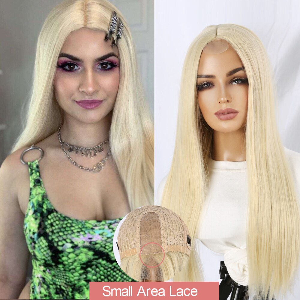 Synthetic Lace Wigs for Women 613 Color Blonde Wig Middle Part Lace Wave/Straight Hair Daily/Party/Cosplay Heat Resistant Fiber: 191-MKD9A238-613ST