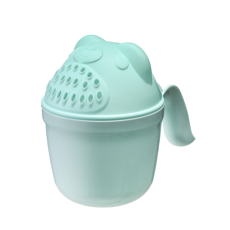 Petit seau de douche en forme de cuillère mignonne pour bébé,accessoire de bain pour nourrisson, décoré à thème de dessin animé, outil pour baignoire d&#39;enfant, écope, shampooing,: Bend handle green