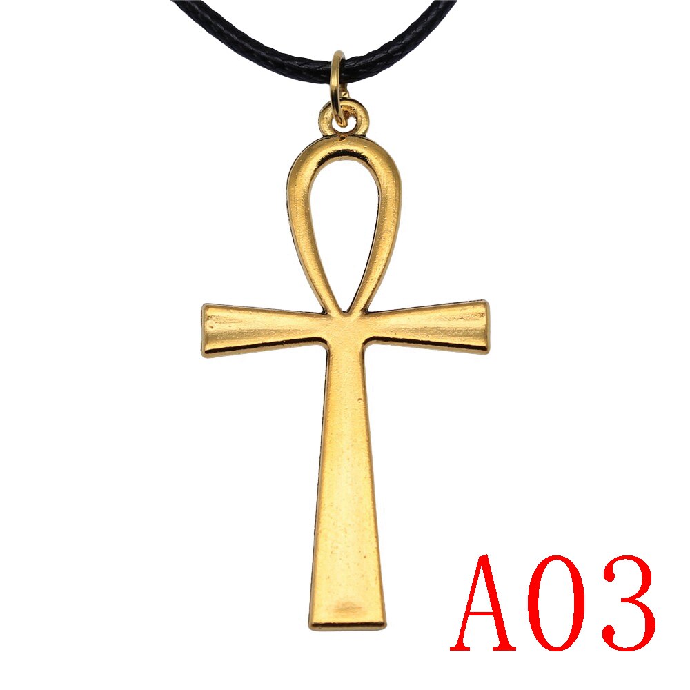 Collana con ciondolo a croce Ankh per gioielli moda donna regalo: 1pcs-A03-52x28mm