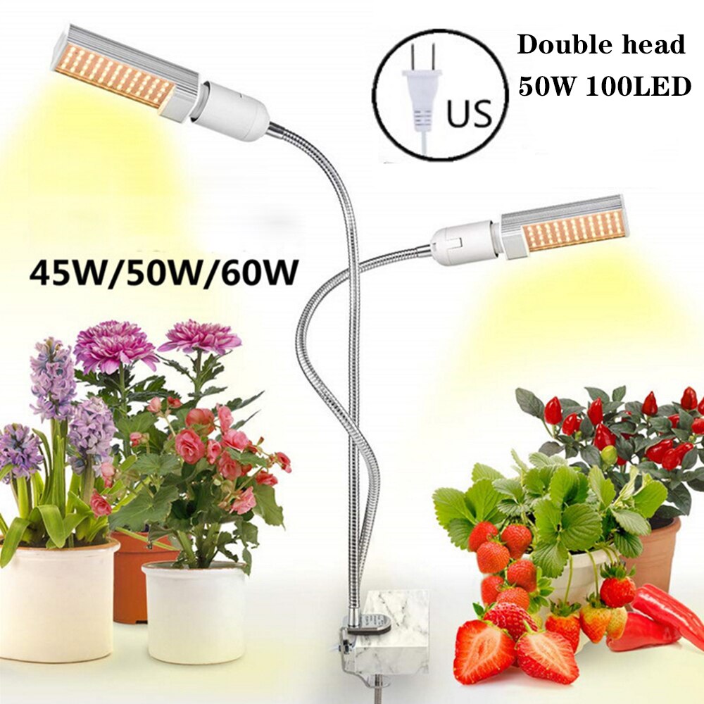 Led kweeklamp volledig spectrum 45w dubbele 50w flexibele led plantenzonlicht met intensiteit 60w e27 kasbloemen fytotherapie: 50w ons set