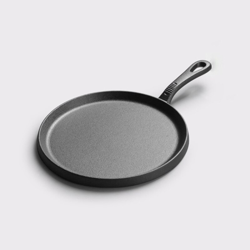 25cm Cast Iron Pancake Pan Non-stick Barbecue Steak Ham Meat Frying Plate Home Camping Cookware