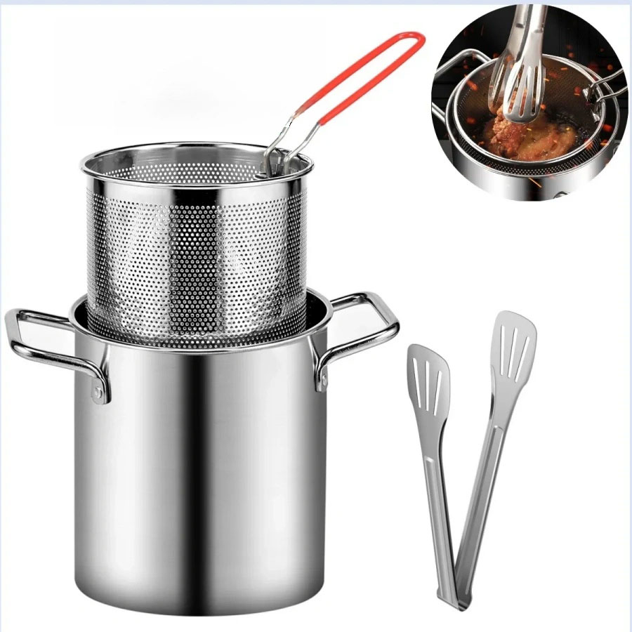 Mini-fritös i rostfritt stål, oljebesparande liten fritös i japansk stil med filterskärm