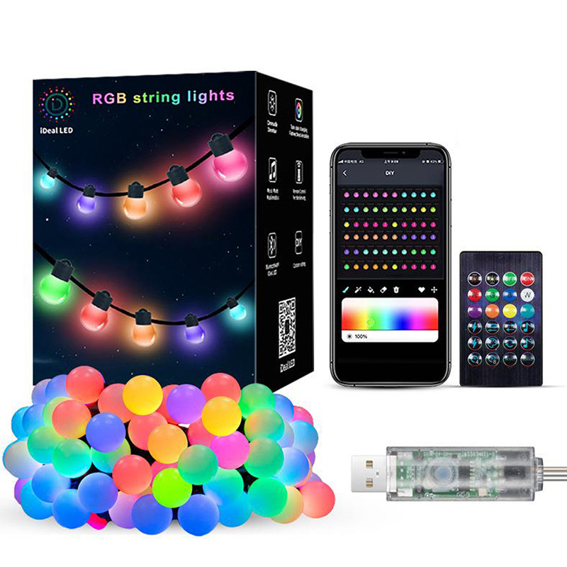 10m g40 ledet-lyslenke med bluetooth-app og fjernkontroll, utendørs usb, rgb-lyslenke, fargeskiftende, til fest, bryllup, hage, bakgård: Rgb