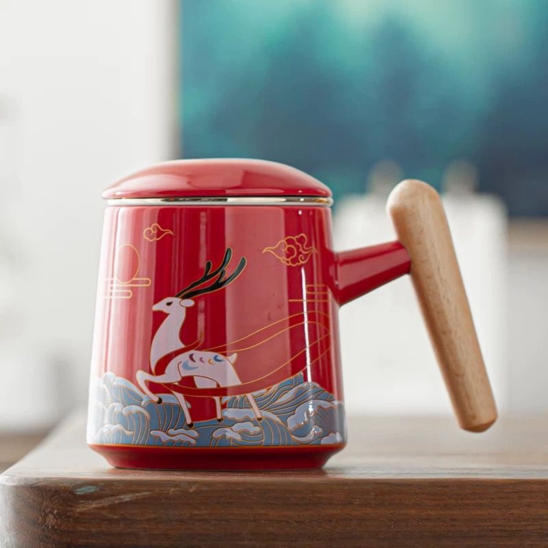 Kaffekrus keramisk te kop te adskillelse stor kapacitet filter med dæksel guofeng krus hjem par personlig kontor kop boks: 380ml 8