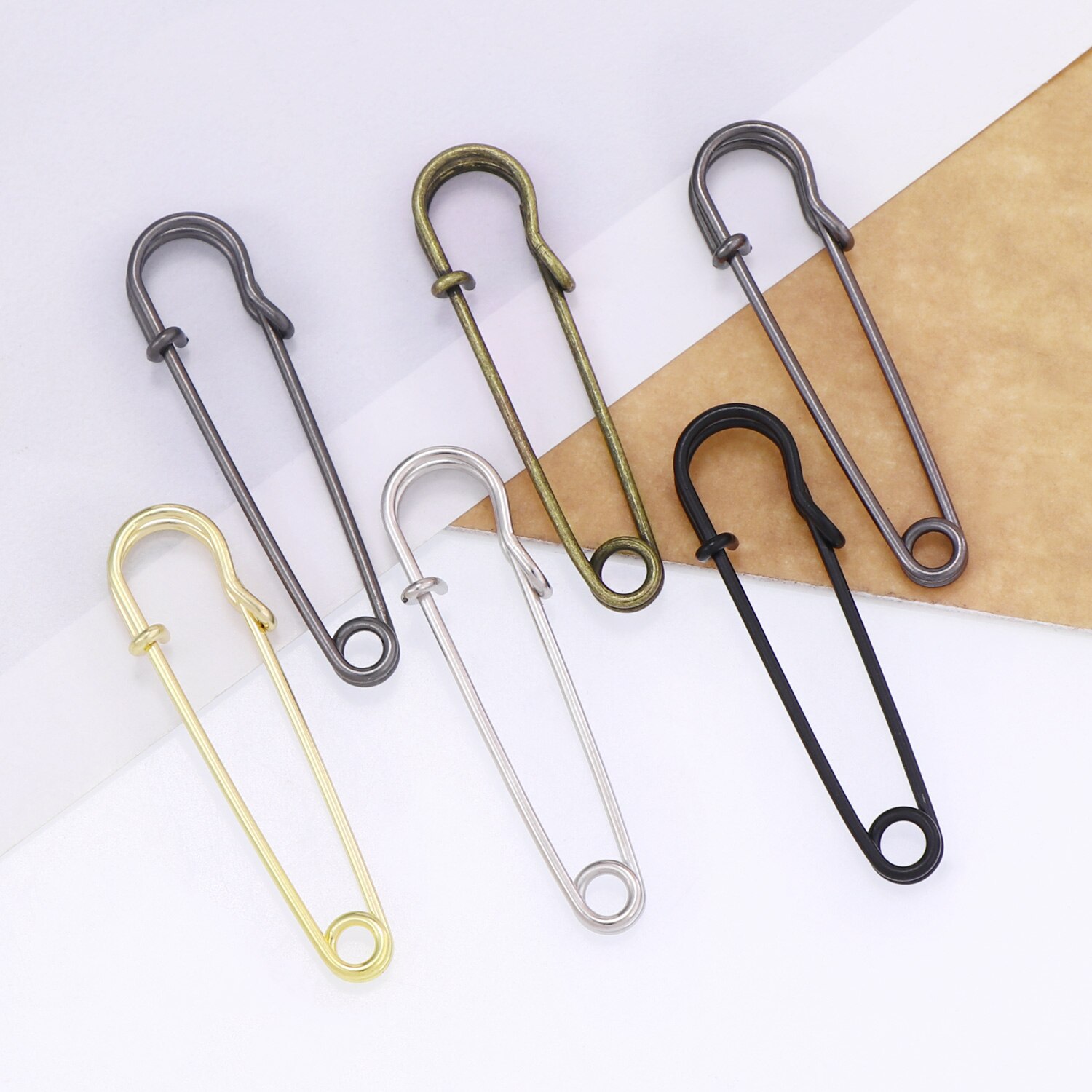 20 piezas alfileres de seguridad de Metal de 50mm, alfiler de seguridad grande plateado/dorado/negro, herramientas de costura para manualidades, broche de boda, accesorios de ropa