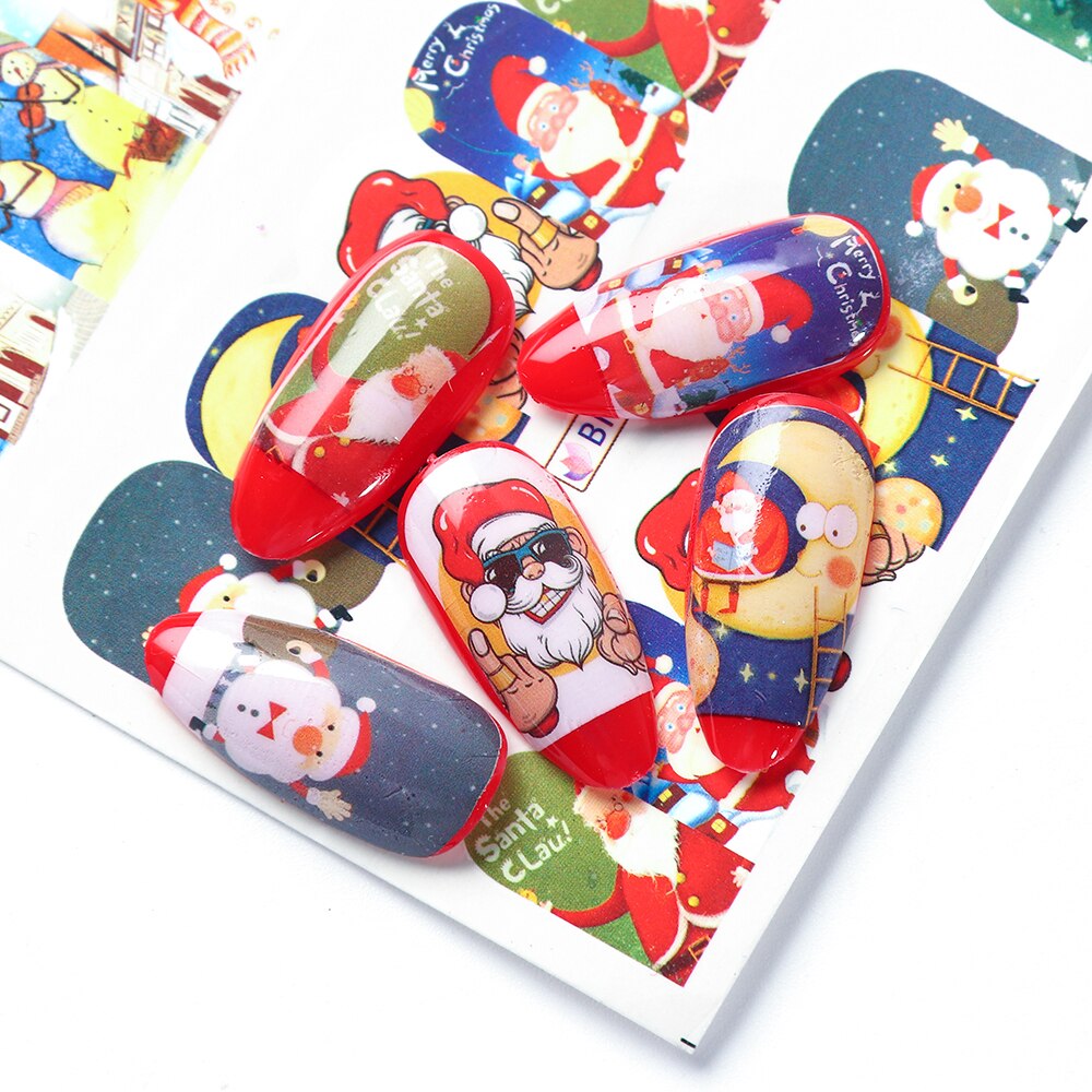 Deslizador de uñas de Navidad, 1 Uds., de uñas de Año de Papá Noel, Elk, muñeco de nieve, ciervo, tamaño grande, cubierta completa, pegatina de transferencia de uñas de agua GLBN/A-1