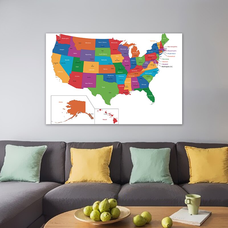 Map of The USA 150*100cm Wall Posters Non-woven Canvas Painting Unframed Prints Classroom Supplies Living Room Home Decoration