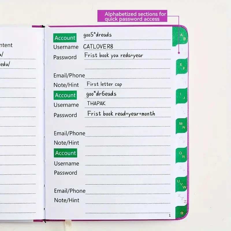 Libro de contraseñas con pestañas alfabéticas, registro de direcciones y contraseñas de Internet para organización de contraseñas, cuaderno de notas