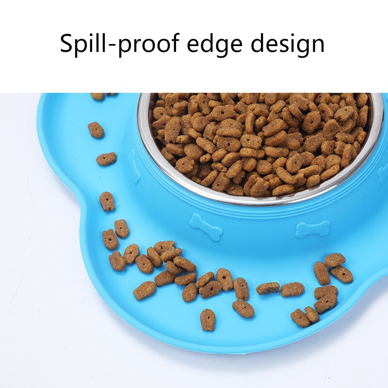 Bone Shape Anti-Spill Siliconen Hond Kom Huisdier Feeder Mat S-L Zwart Blauw