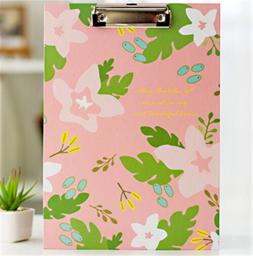 1PC 22*31cm Colorful Nice Flower Lovely Floral A4 Folder Writing Board Clip File Office Supplies: pink