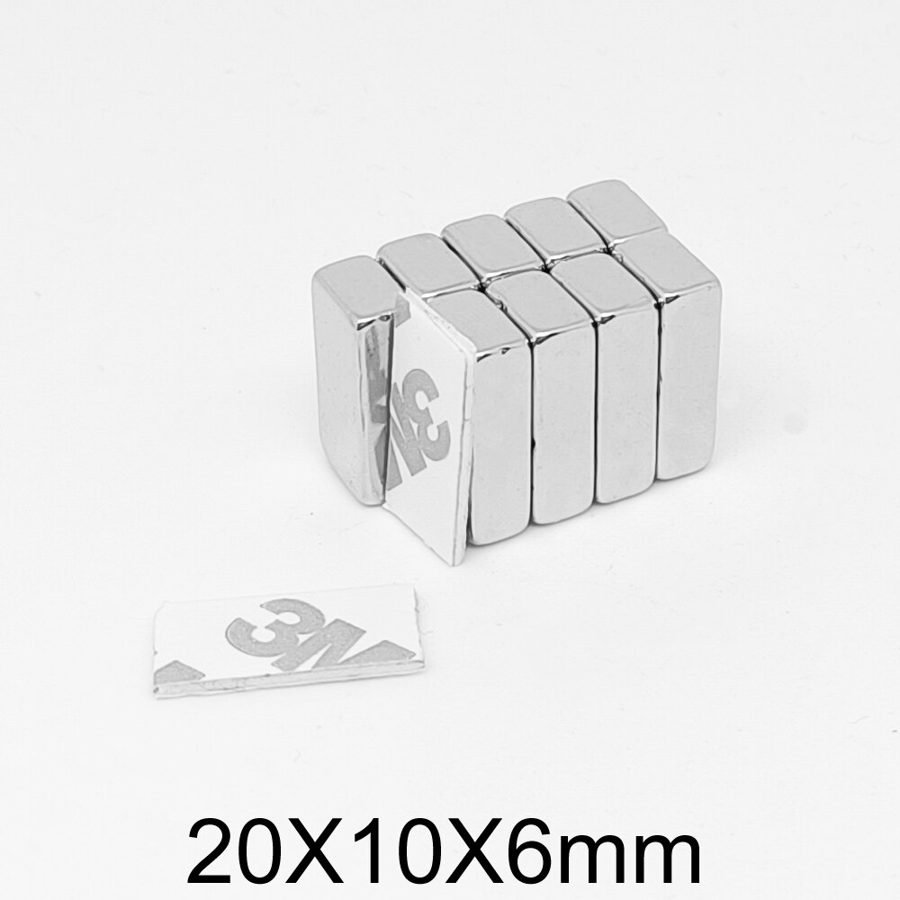 Aimant puissant en néodyme à base de terres rares avec auto-adhésif 3M, 20x10x6mm, 2/5/10/15/20/30 pièces * 6