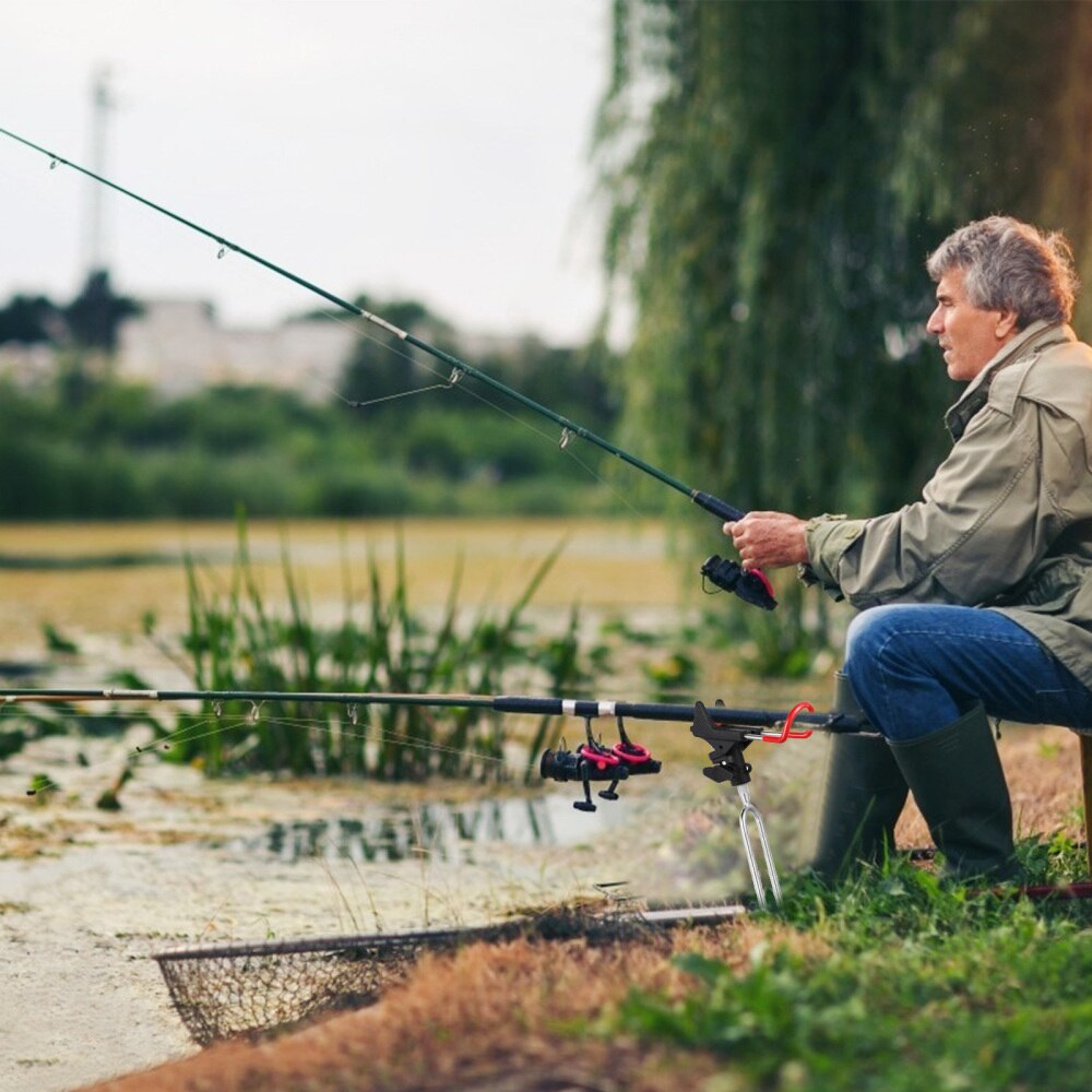 1 pc durável anti-deslizamento de ferro suporte de pesca à terra pólo de pesca rack vara de pesca suporte vara de pesca titular pólo de pesca suporte