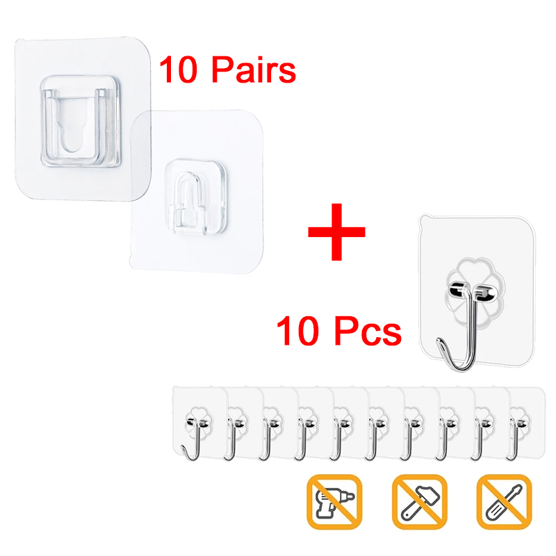 Ganchos de pared adhesivos de doble cara, colgador de ventosa transparente fuerte, soporte de pared para cocina, dubbelzijdig klevende haken, 10 Uds.: 10 pairs and 10pcs