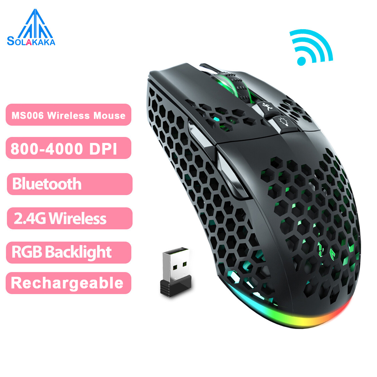 SOLAKAKA SM600 Bluetooth 5.0 Wireless Mouse 2.4G DPI 3200 Gaming Mouse RGB Mouse for Laptop Office Gaming Desktop