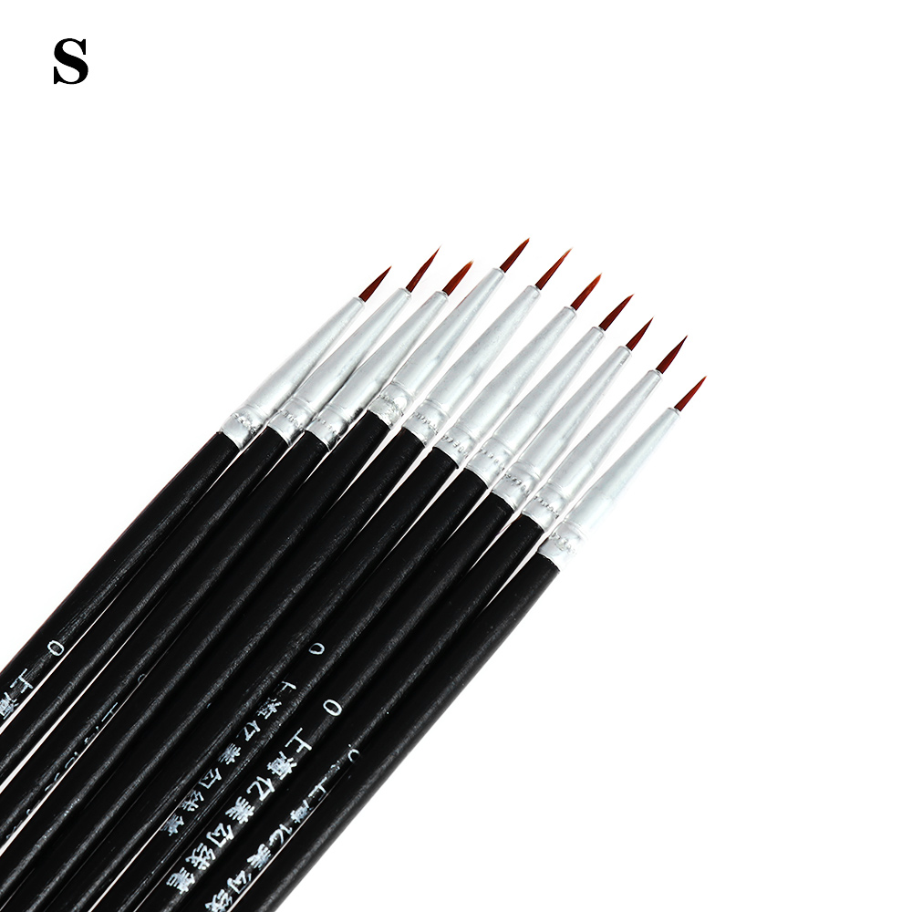 10 teile/satz Feine Hand Gemalt Dünne Haken Linie Stift Kunst Liefert Zeichnung Kunst Stift Pinsel Nylon Pinsel Acryl Malerei stift: S-Schwarz