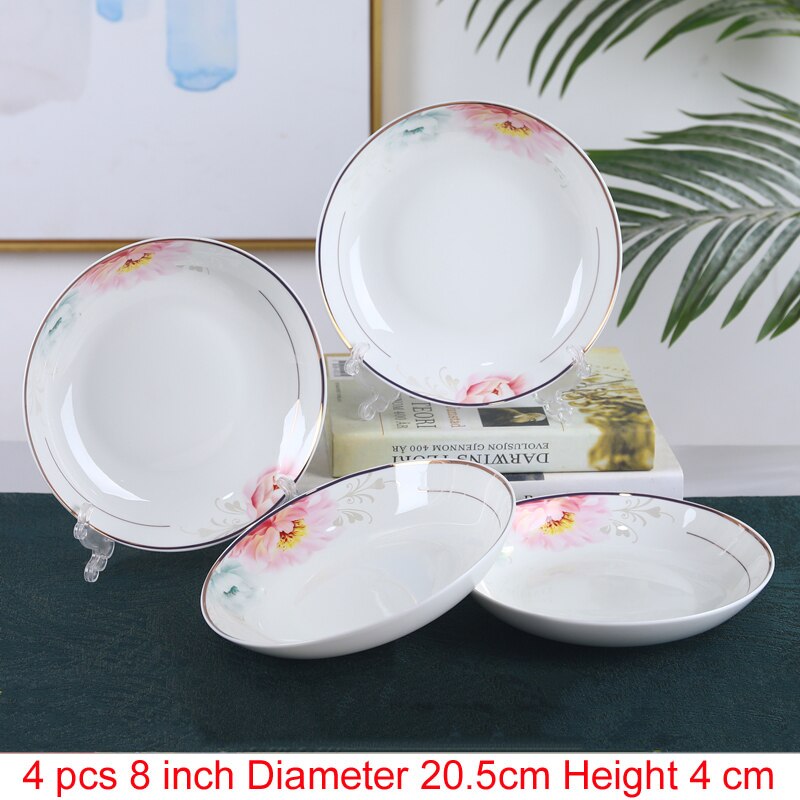 4 stk/sæt jingdezhen porcelæn porcelæn spisestel spisestue keramik service dybe suppe retter sushi tallerkener: K