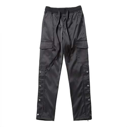 Sorte nylon snap cargo bukser herre urban streetwear punk hip hop sweatpants herre stropper knapper velcro rem lukning bukser: M / Sort