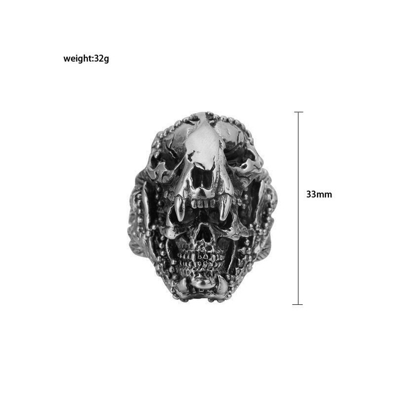 Vintage indický jaguár bojovník s lebkou prsteň pre mužov cool motorkárske prstene z nehrdzavejúcej ocele mužské heavy metalové punkové gotické šperky