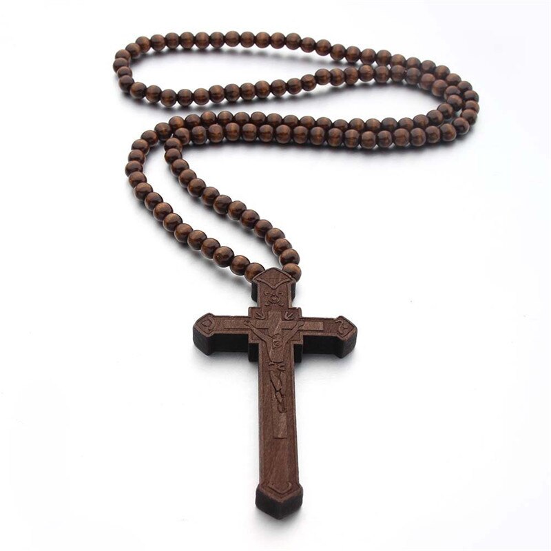 Rosarios Catolicos Jesus Cross Ketting Houten Cruz Madera Religieuze Sieraden Chapelet Catholique Cross Crucifijo Erkek Kolye: JS002-4