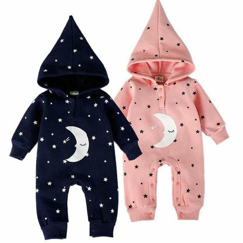 Herbst-Winter-kleidung für babys (mädchen und jungen) – sternen- und mond-kapuzenbody, strampler, warme winterkleidung