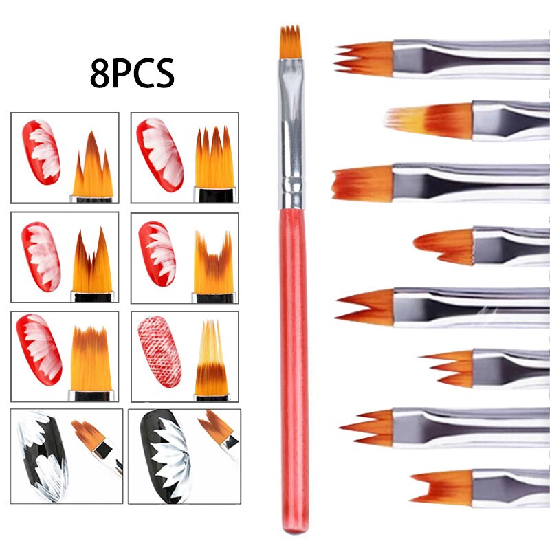 Pinceau à ongles pour Nail Art, 8 pièces, fleur en fleur, stylo pour Gel UV, peinture, dessin, NIN668: Rouge