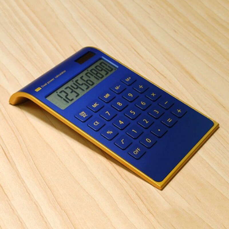 2022 Slim Portable mini 10 digital Calculator Solar Energy Crystal Keyboard Dual Power Supply: Blue