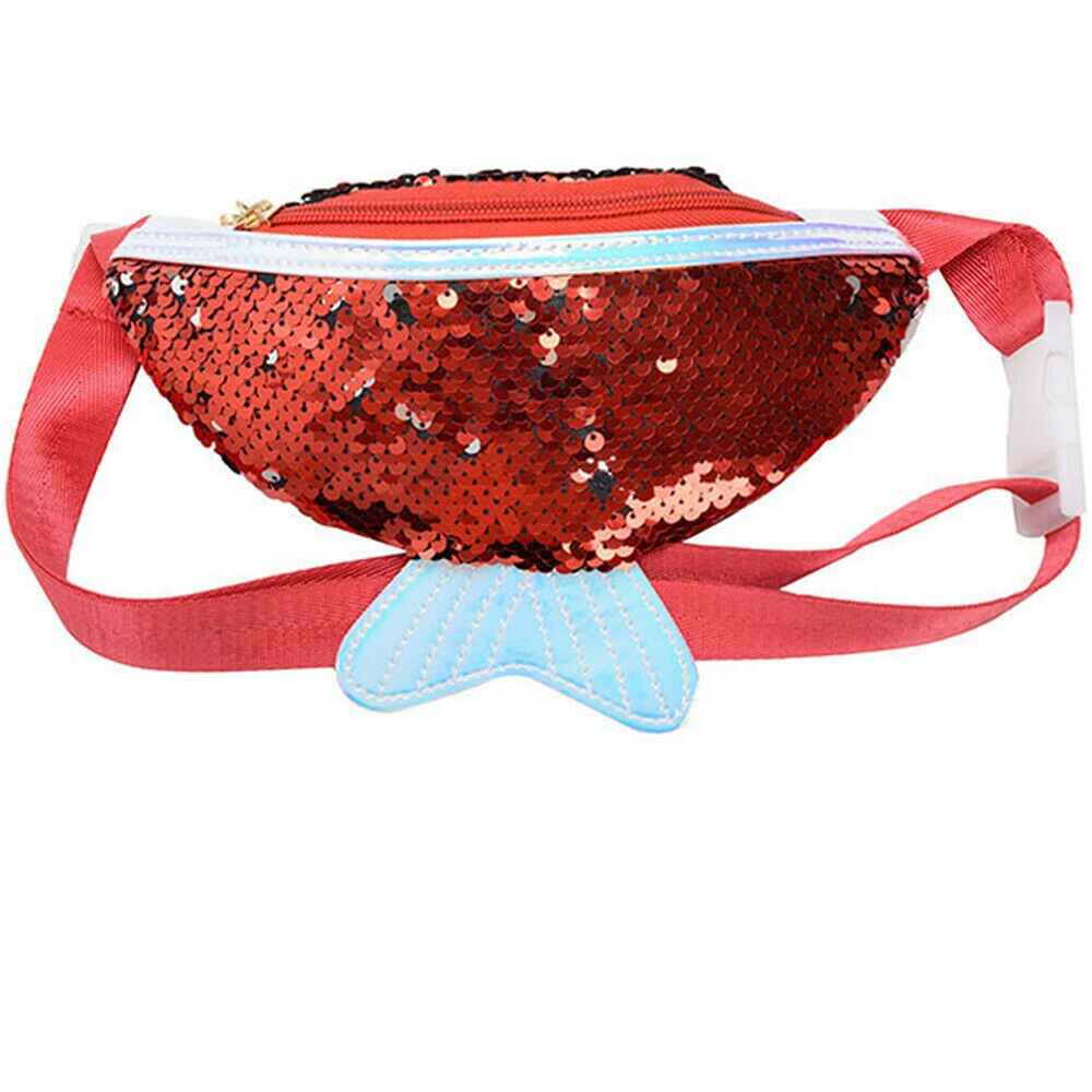 Trend Girls Child Glitter Sequins Waist Pack Sports Fanny Chest Bag Travel Purse Bum Hip Pouch Belt For Kids: Red
