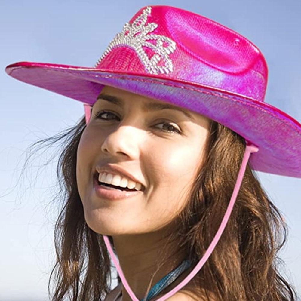 Rose Red Pearlescent Glitter Crown Cowboy Hat Women Men Party Dress Up Cap Western Cowboy Hats Costume Photo Props