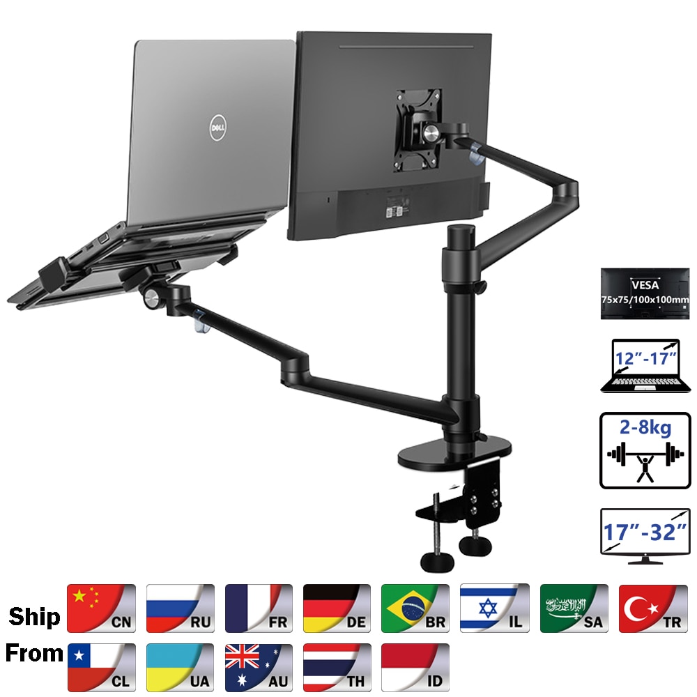 OL-3L Aluminium Höer Einstellbare Schreibtisch Dual Arm 17-32 zoll Monitor Halfter + 12-17 zoll Laptop Halfter Stand voll-Bewegung Montieren Arm