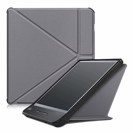 Funda magnética para tableta Kobo Libra H2O, 7 pulgadas, E-book , carcasa con soporte abatible para transformador, de cuero PU, para Kobo Libra H2O: Gray