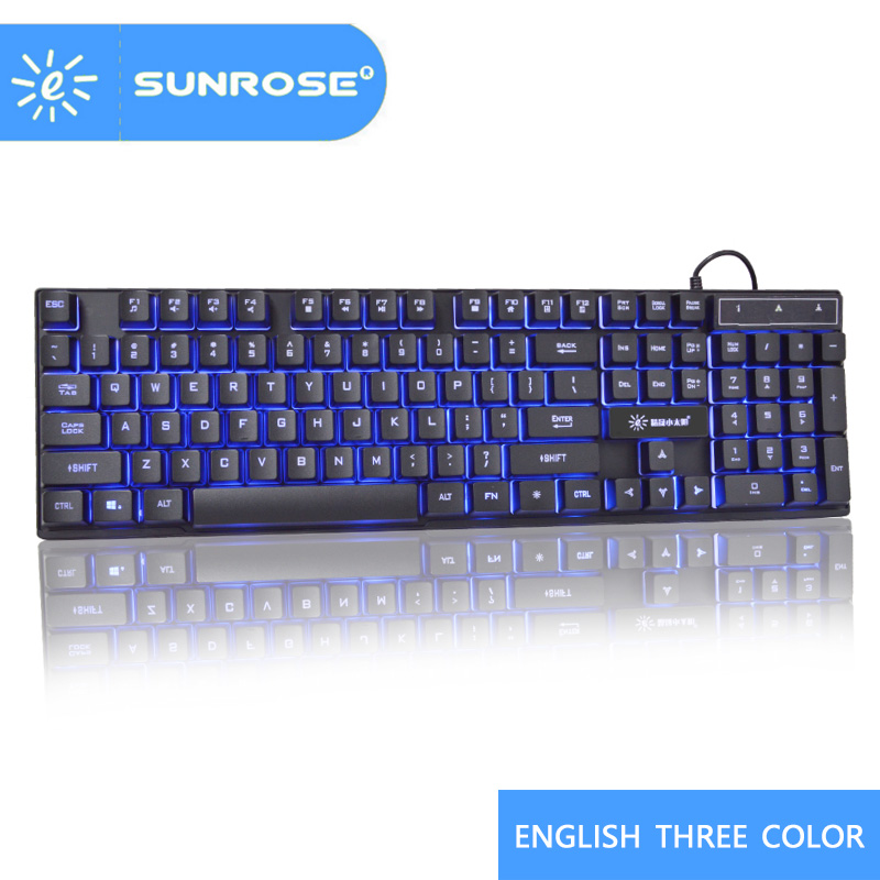 Sunrose Russian / English 3 Color Backlight Gaming Keyboard Teclado Gamer Floating LED Backlit USB Similar Mechanical Feel